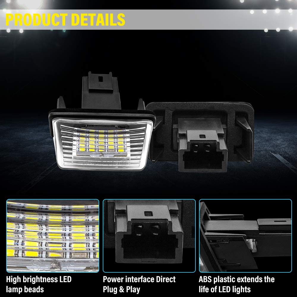 Safego Luz de matrícula LED para Coche Lámpara Número Placa Luces 3014 SMD 6000K Xenón Blanco para 206 207 306 307 308 406 407 5008 Partner etc, 2 Piezas, 1 año de Garantía