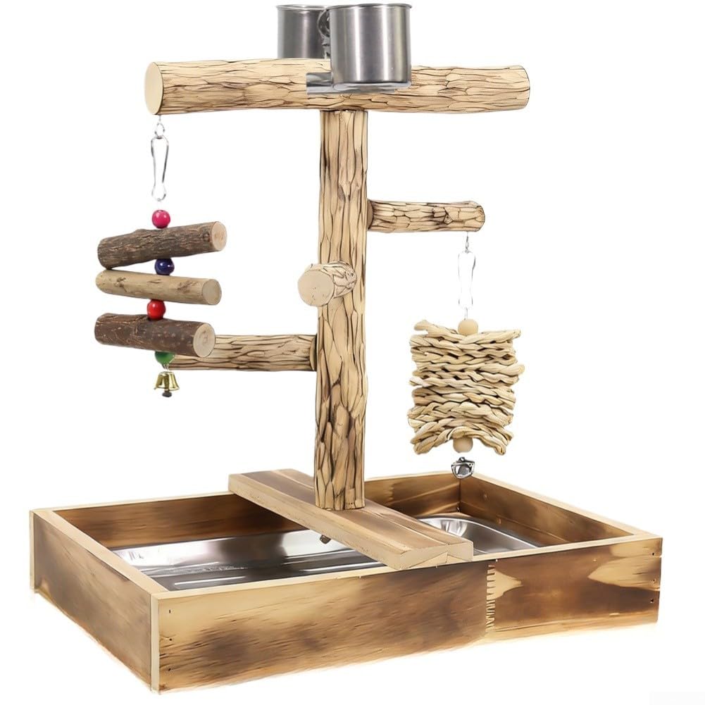 Vogelsitzstange aus Naturholz mit Stahlsockel (C)