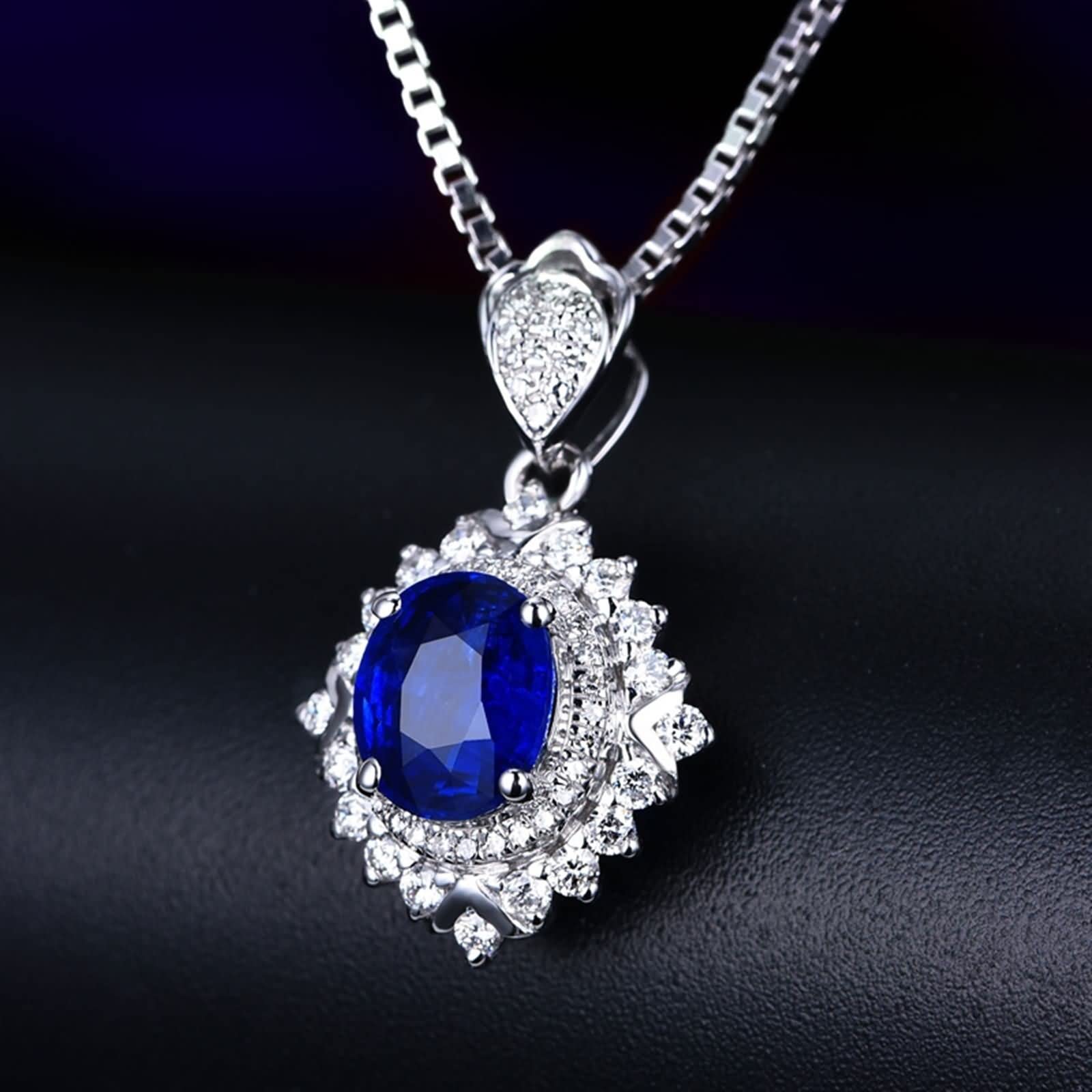 Collares de piedra natal para mujer, collares de zafiro con oro blanco de 1.07 quilates VVS2 piedra preciosa de corte ideal de 18 quilates lujoso collar de regalo para mujer, Zafiro Diamante