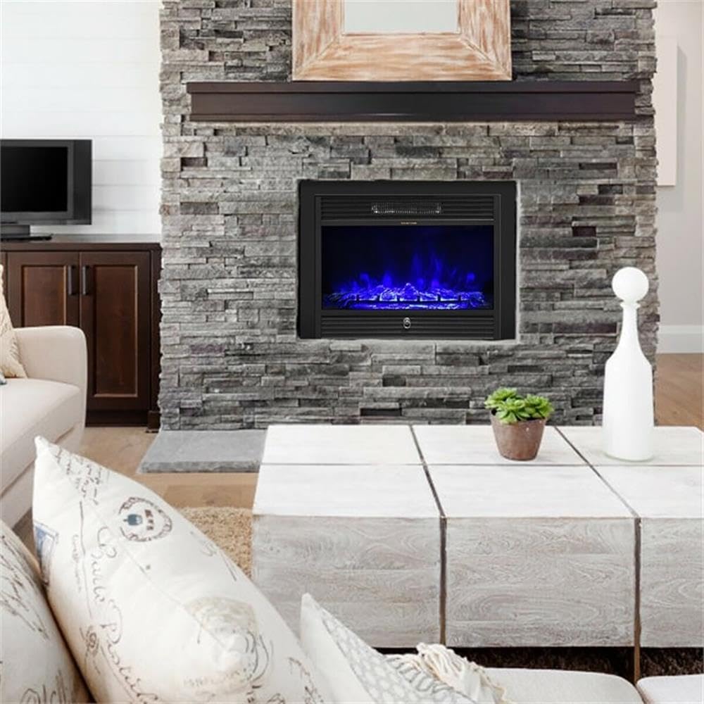 Pemberly Row 28.5" Metal Electric Fireplace with Remote Control in Black
