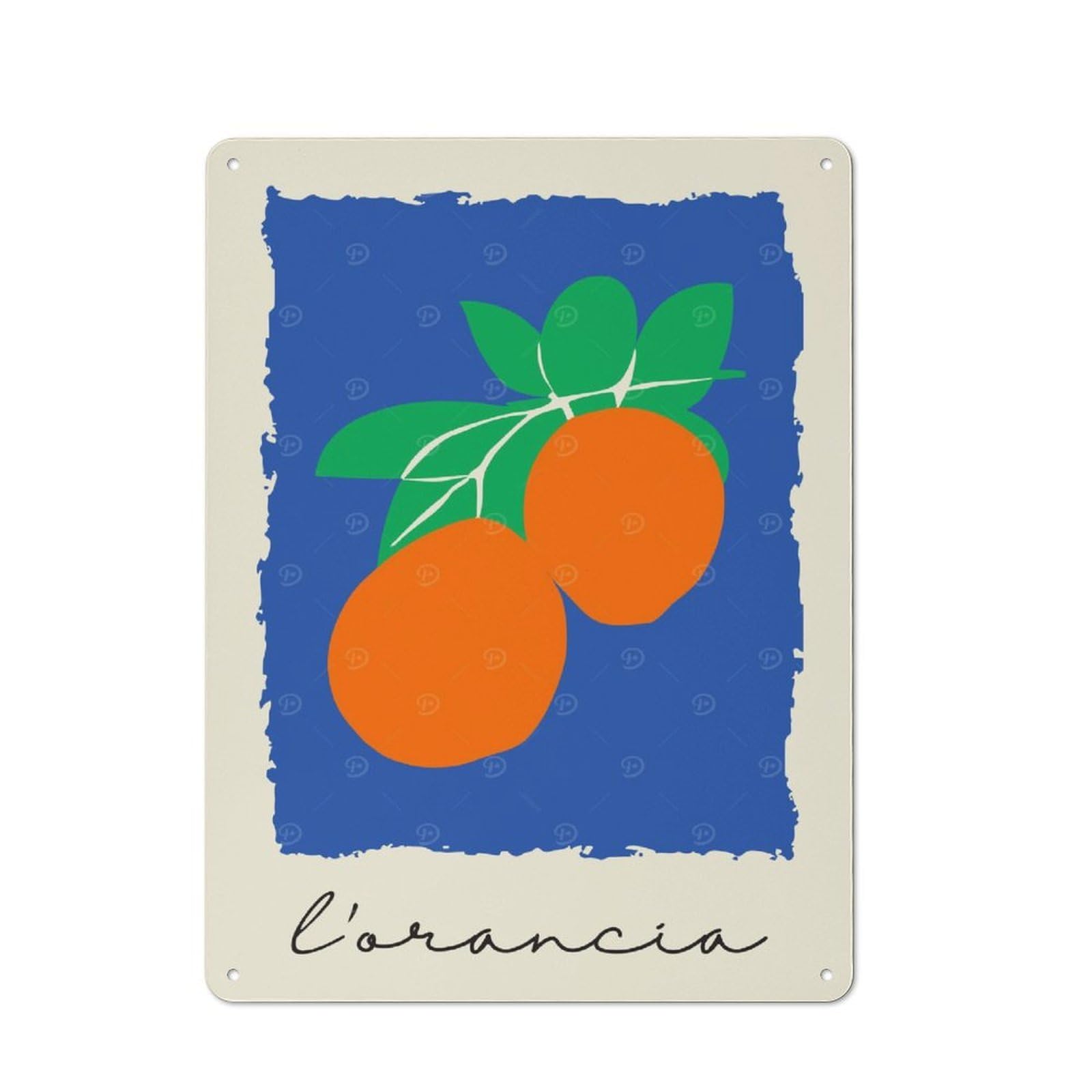 Junmoney Style-5 40X30cm Rustic Tin Sign With Orange Fruit Illustration For Studio Or Craft Room, Tin Sign Wall Decor For Studios And Craft Rooms