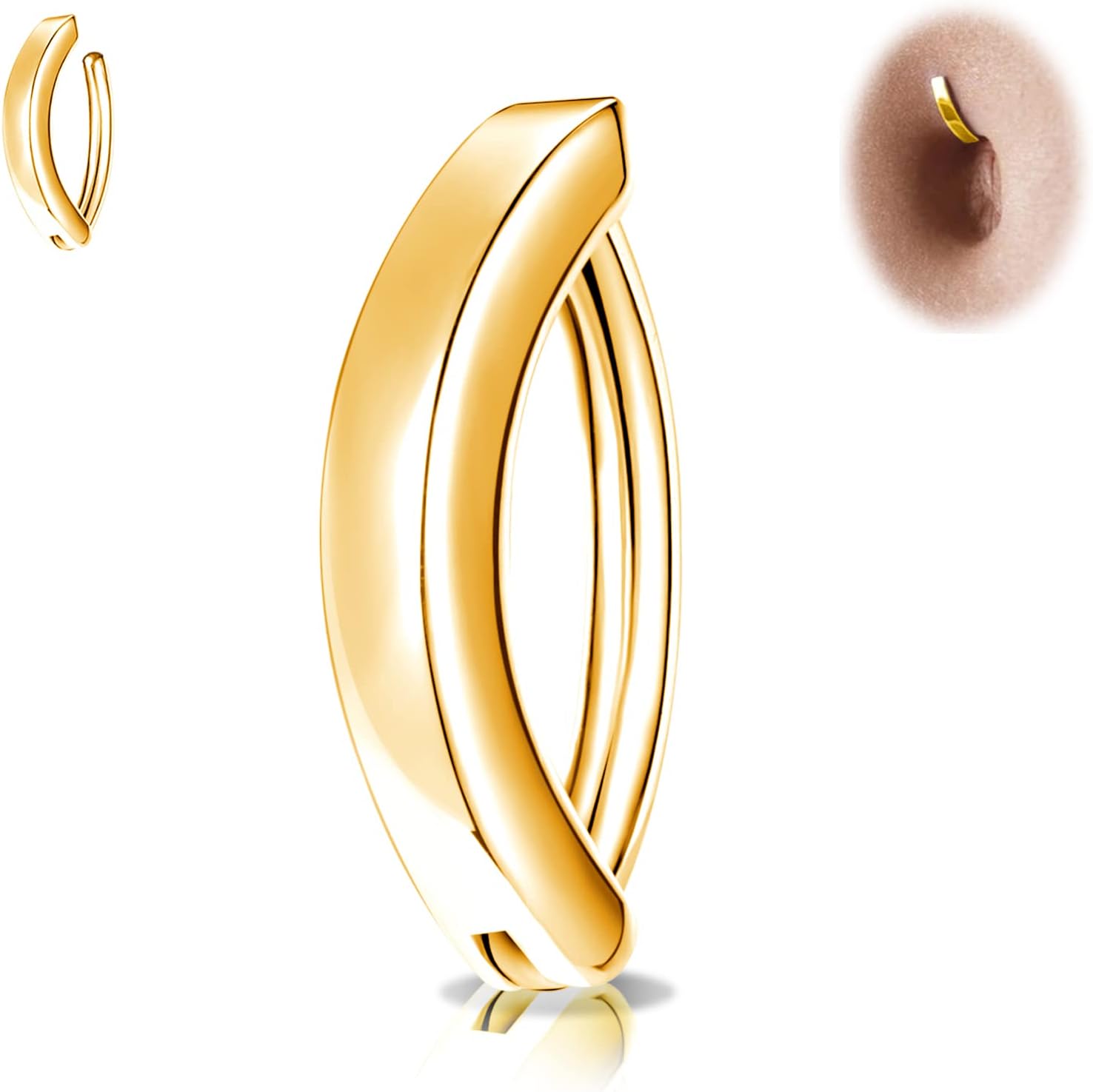 BodyAce925 Sterling Silver Belly Button Bars, 14G Click Navel Belly Bar Rings for Women Girls, Silver Reverse Curved Belly Piercing Kit Body Jewellery