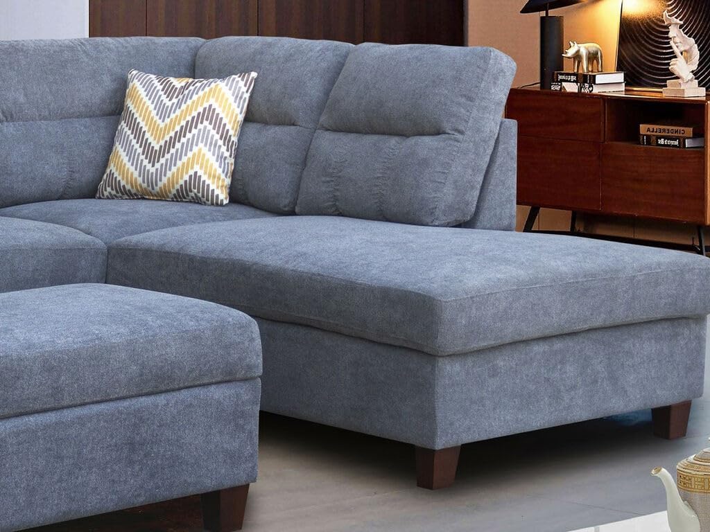 Hugo Sectional Sofa with Right Facing Chaise and Ottoman in Polyester (Gray)