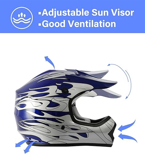 Miniatura 5 de TCT-MOTORPARTS DOT - Casco de motocross para niños y jóvenes, casco de cara completa para motocross, ATV, todoterreno, casco de cuatro ruedas, llama