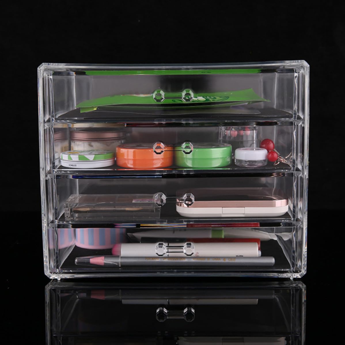 Tragbare Kosmetik Aufbewahrungsbox aus Kunststoff mit 4 Ebenen Make Up Organizer und Schmuckbox für Schminke und Ringe Zuhause