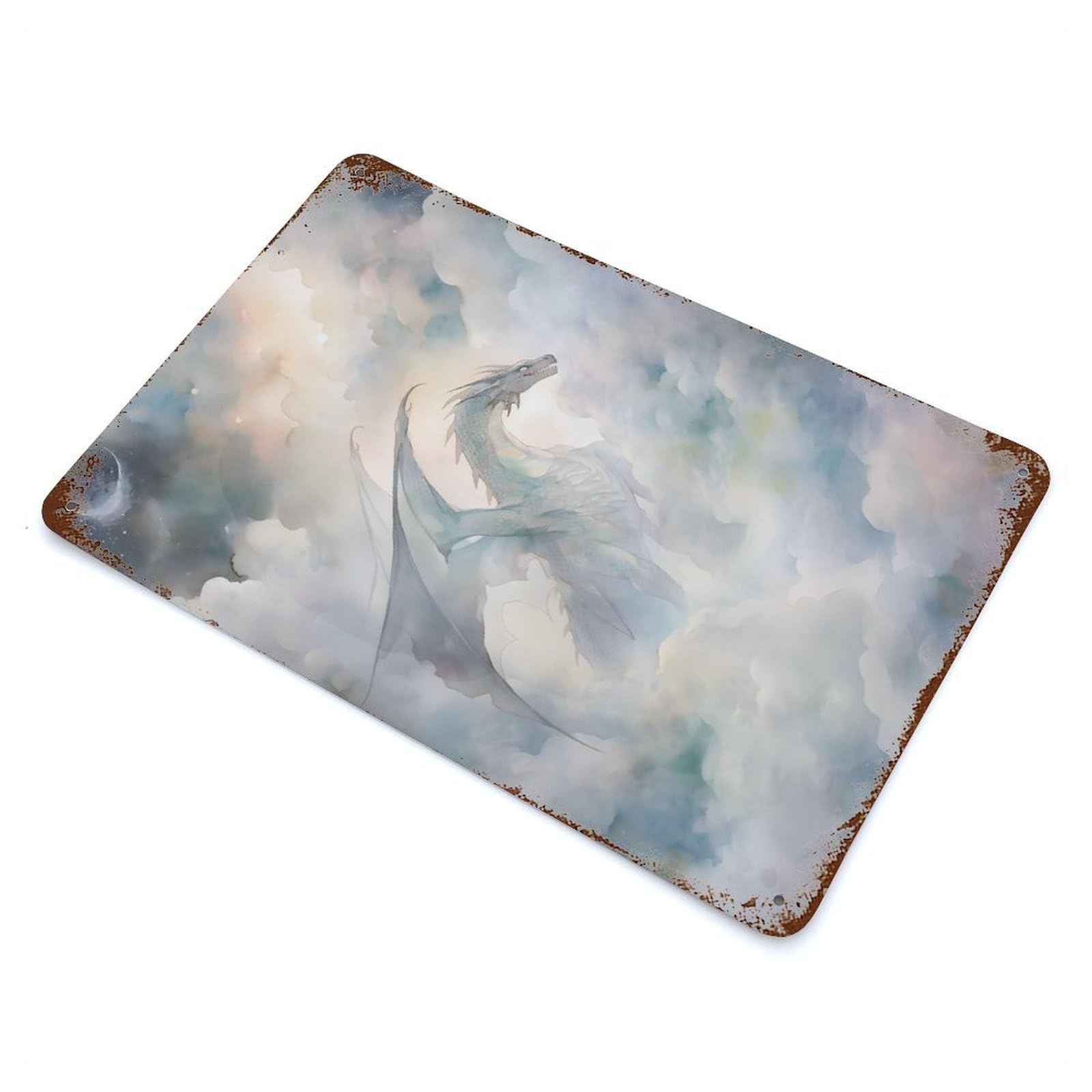 Rust Effect Dragon in The Sky Aged Metal Wall Plaque 11.8"x7.9", Farmhouse Wall Decor for Office, Studio And Wall Decor