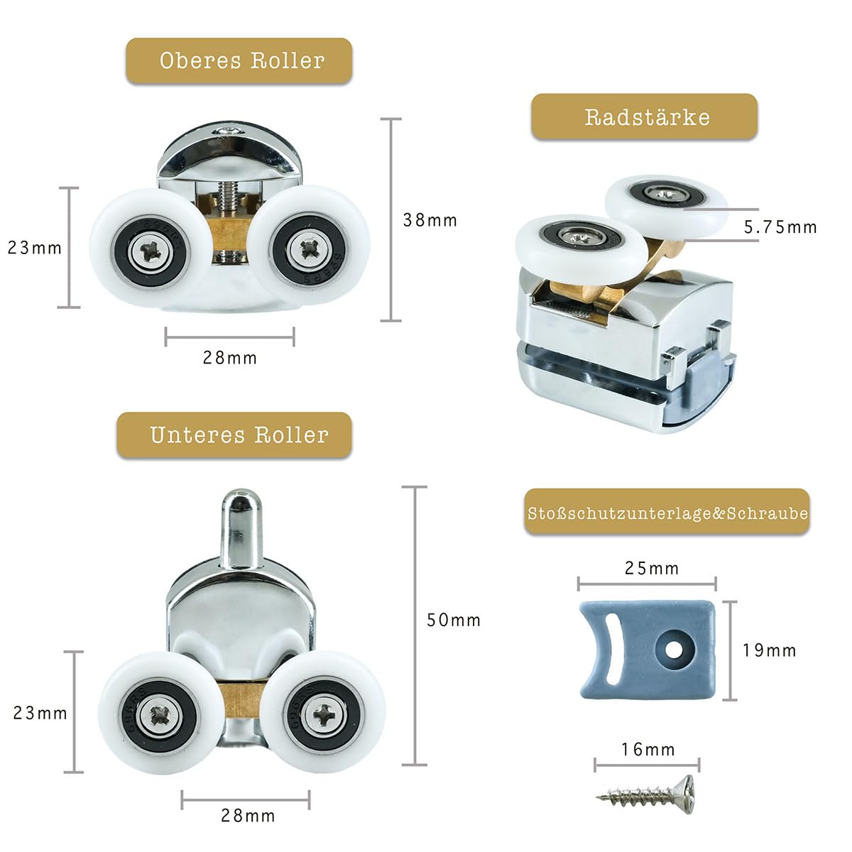 Selyse Pack of 2 23 mm Shower Door Rollers Replacement Parts, Upper & Lower Wheels for Shower Doors Shower Cubicles - Image 2