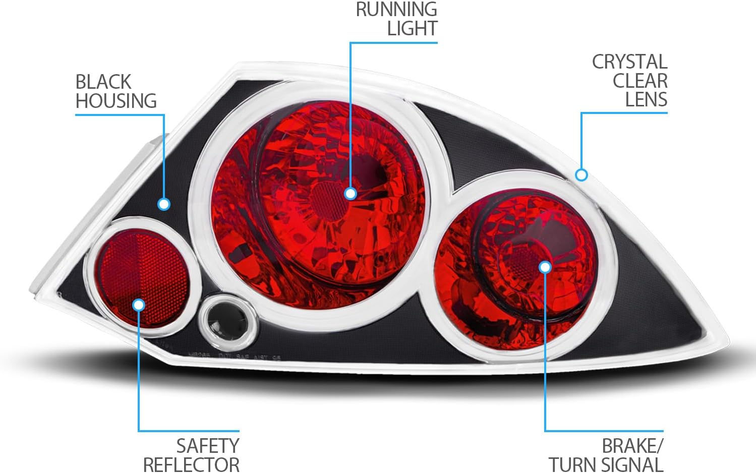 AmeriLite Black Replacement Brake Taillights Set For 2000-2005 Mitsubishi Eclipse - Passenger and Driver Side