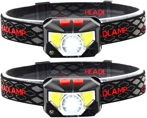 Linterna frontal ultraligera LED brillante IPX5, impermeable, recargable, con sensor de cabeza con 3 cuentas de lámpara, 6 modos para acampar al