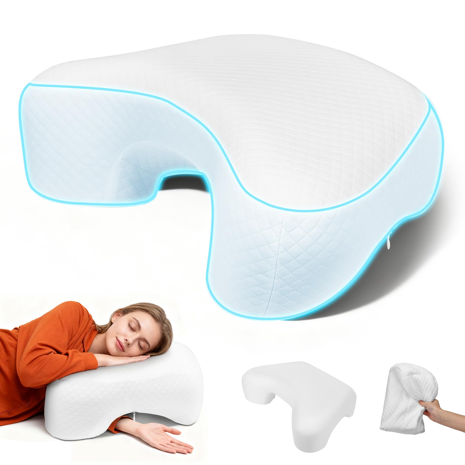 Almohada para dormir de lado con abertura para el brazo, almohada ortopédica ergonómica para el cuello con 3 aberturas para brazos, almohada de espuma viscoelástica para el cuello, para