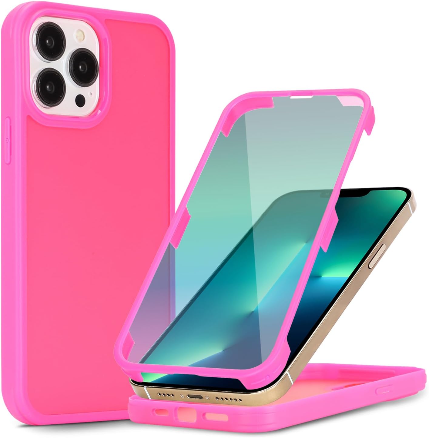 for iPhone 13 Pro Max Case with Built-in Screen Protector, for Apple 12 Pro Max Full-Body Phone Cases for Men Women Girl, Rose Red