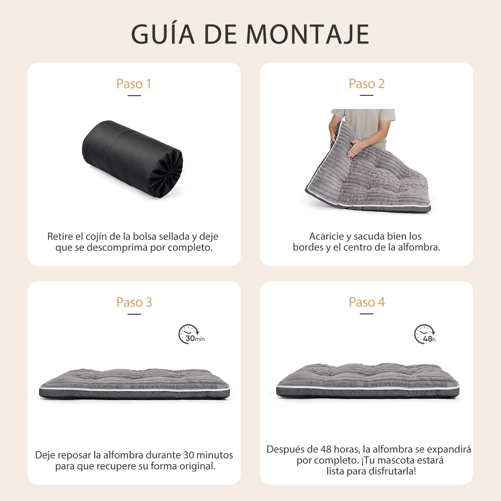 Cama para Perros Grandes: Cama Perro Lavable – (106 x 70 x 7 cm) | Tejido de Felpa Suave – Base Antideslizante – Ideal para el salón, la jaula, el maletero del coche Gris