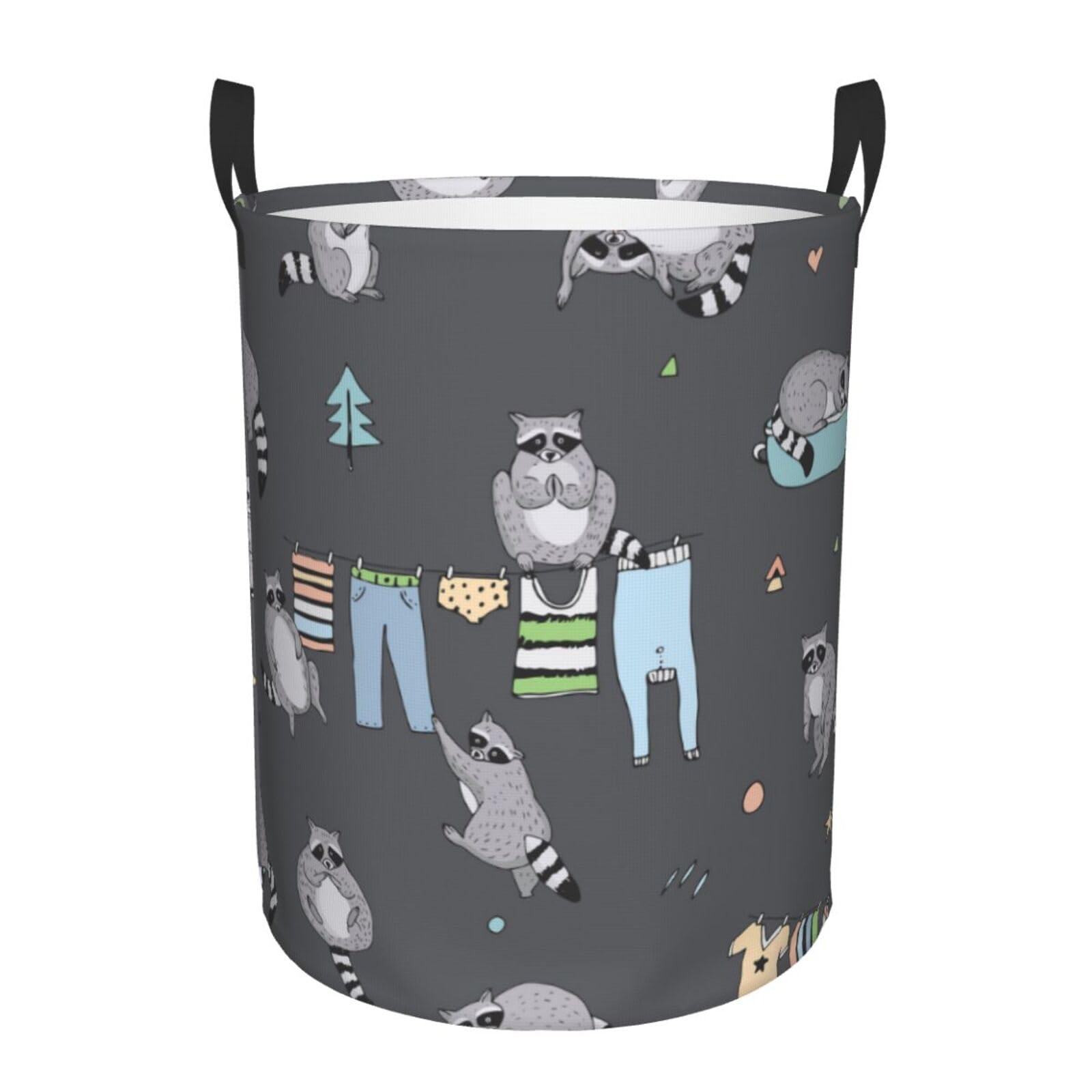 Laundry Basket Funny Raccoon Laundry Hamper Waterproof Idea Hampers Large Collapsible Baskets with Handle Suitable for Bedroom Bathroom Utility Room Kitchen