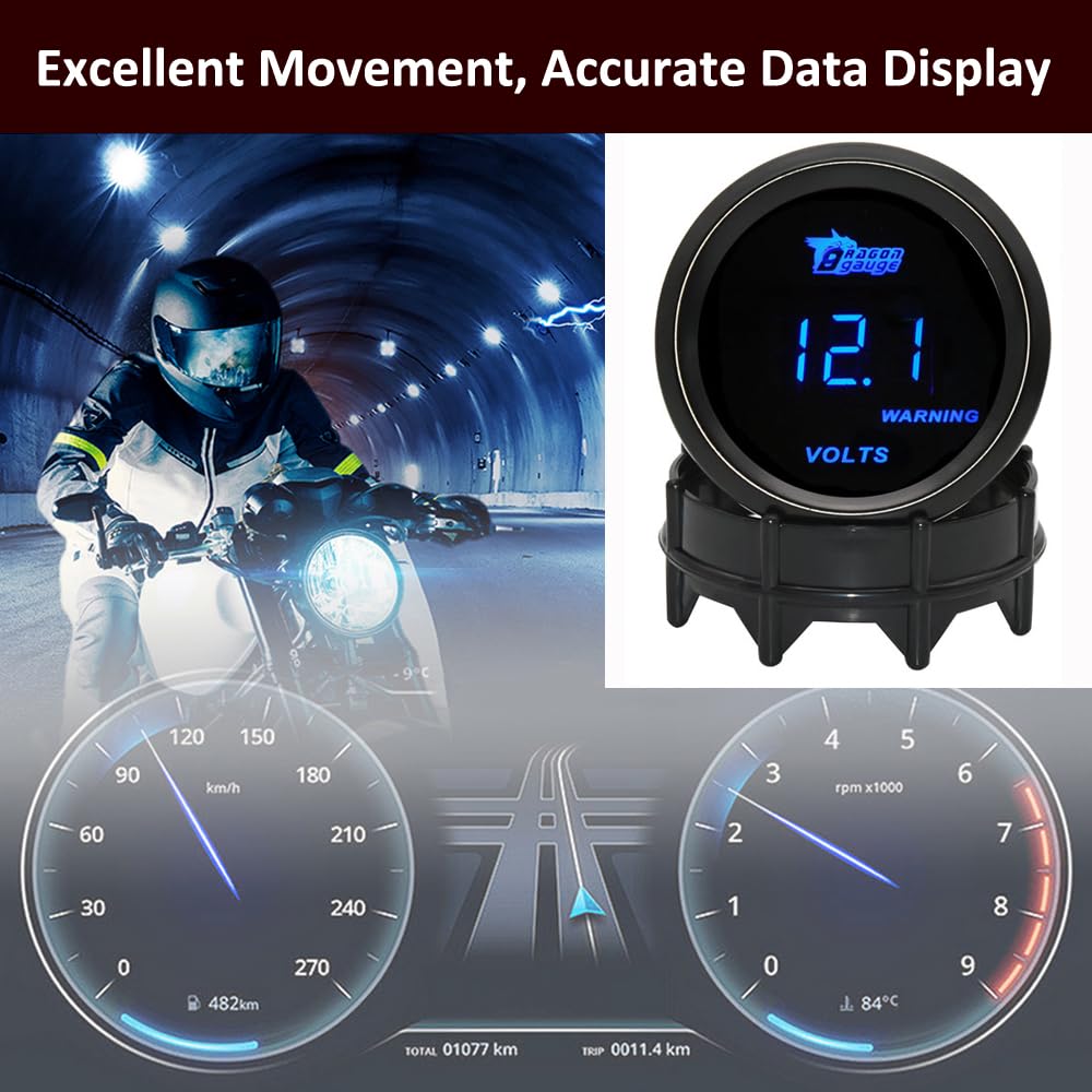 ETOPARS Universelle Voiture Jauge de Tension 2 Pouces 52mm Voltmètre Jauge Numérique Tension Manometre Bleu Lumière Indicateur Voltmètre Testeur Instruments Volt
