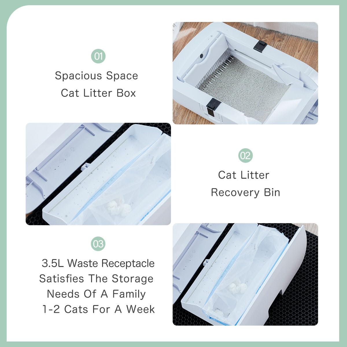 Bamboosang Lettiera Gatto Autopulente: Grande Lettiera Automatica per Gatti con Rimozione Dell'odore/Protezione Di Sicurezza, Lettiera per Gatti Autopulente con Cappuccio e Tappetino per Più Gatti
