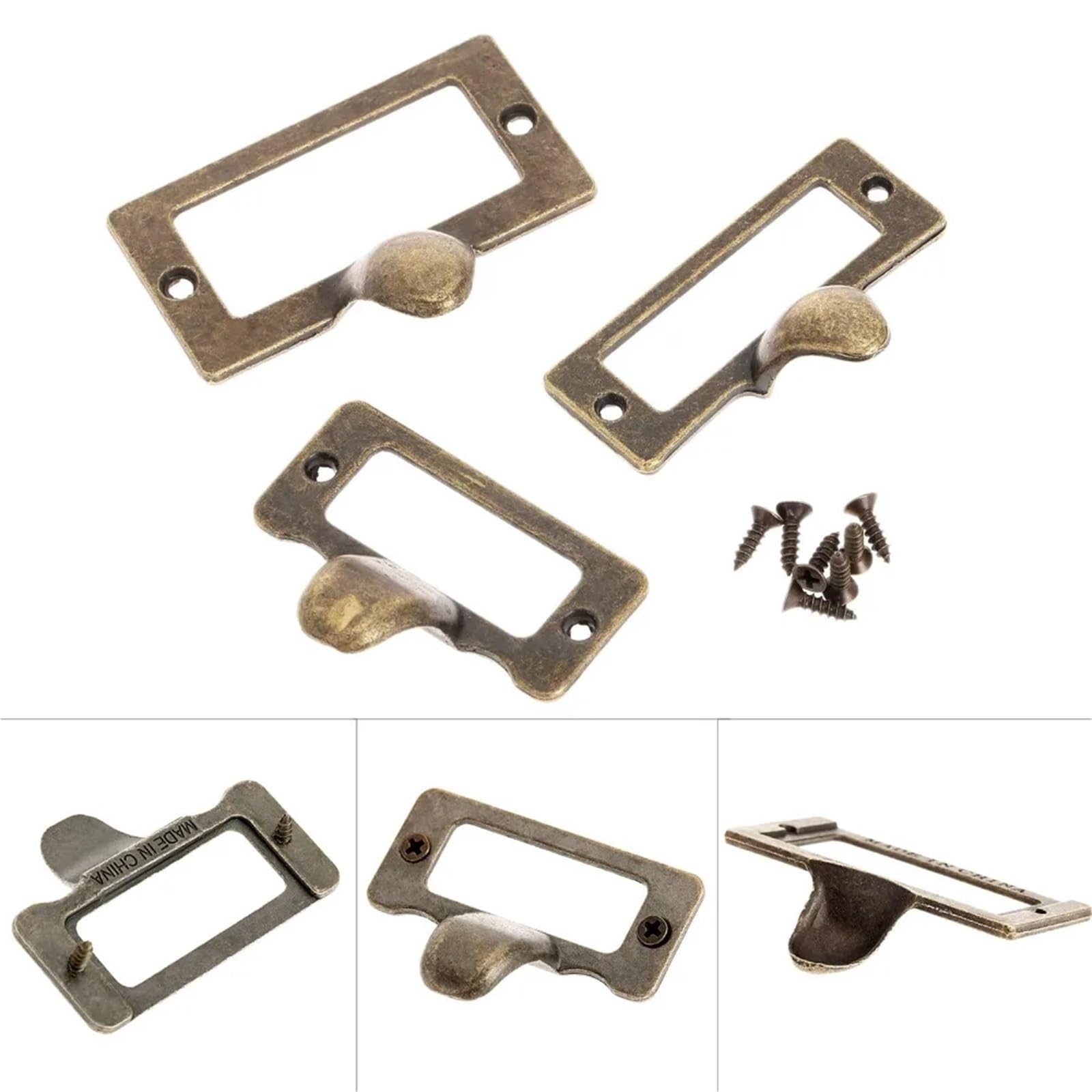 Lot de 30 étiquettes d'armoire en laiton antique pour dossiers et organisation pour bureau, bibliothèque, tiroir, étagère (42 x 32 mm)