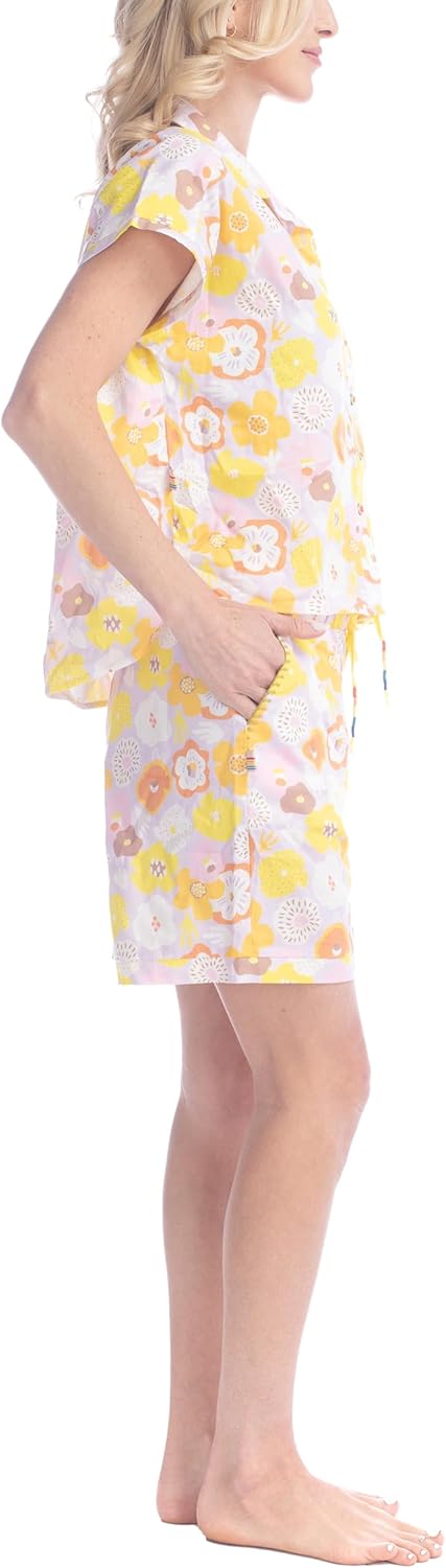 Ocean Pacific Field of Dreams Pajama Set for Women, Short Sleeve Button Down Pjs, Soft 2 Piece Lounge Sets