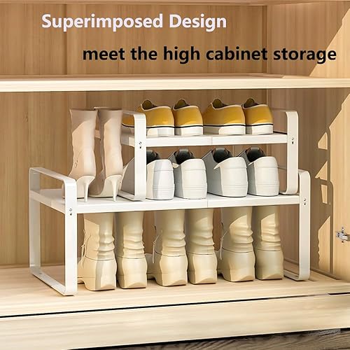 Miniatura 3 de Bayou Zapatero expandible de 2 niveles, organizador de almacenamiento de zapatos ajustable para armario, estante de zapatos de metal resistente,
