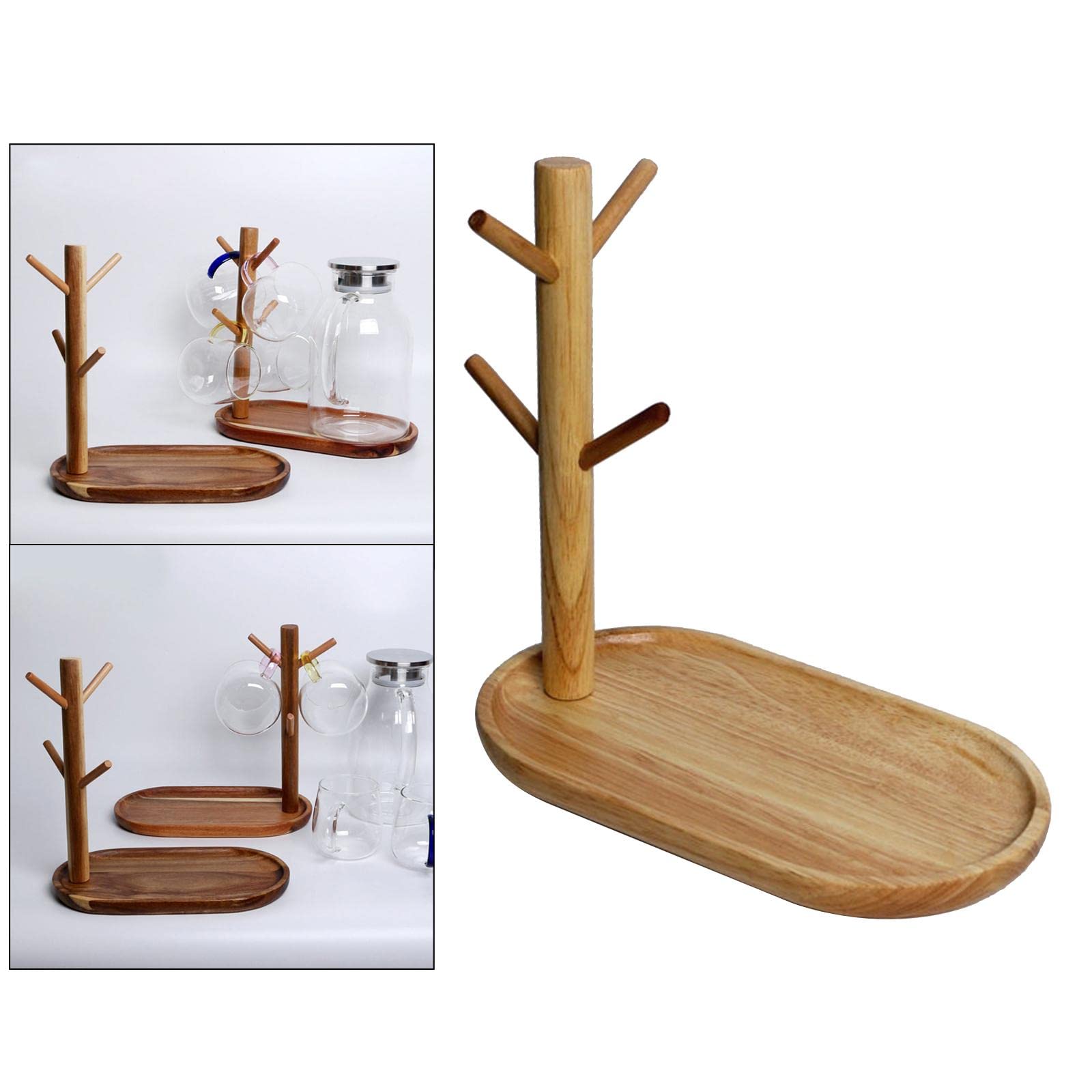 4 Haken Holz Tassenständer Halter Baum Kaffeetasse Aufbewahrungsständer, Dunkelbraun, 28x16x27cm Regal (Farbe: Hellbraun, Größe: 28x16x27cm)