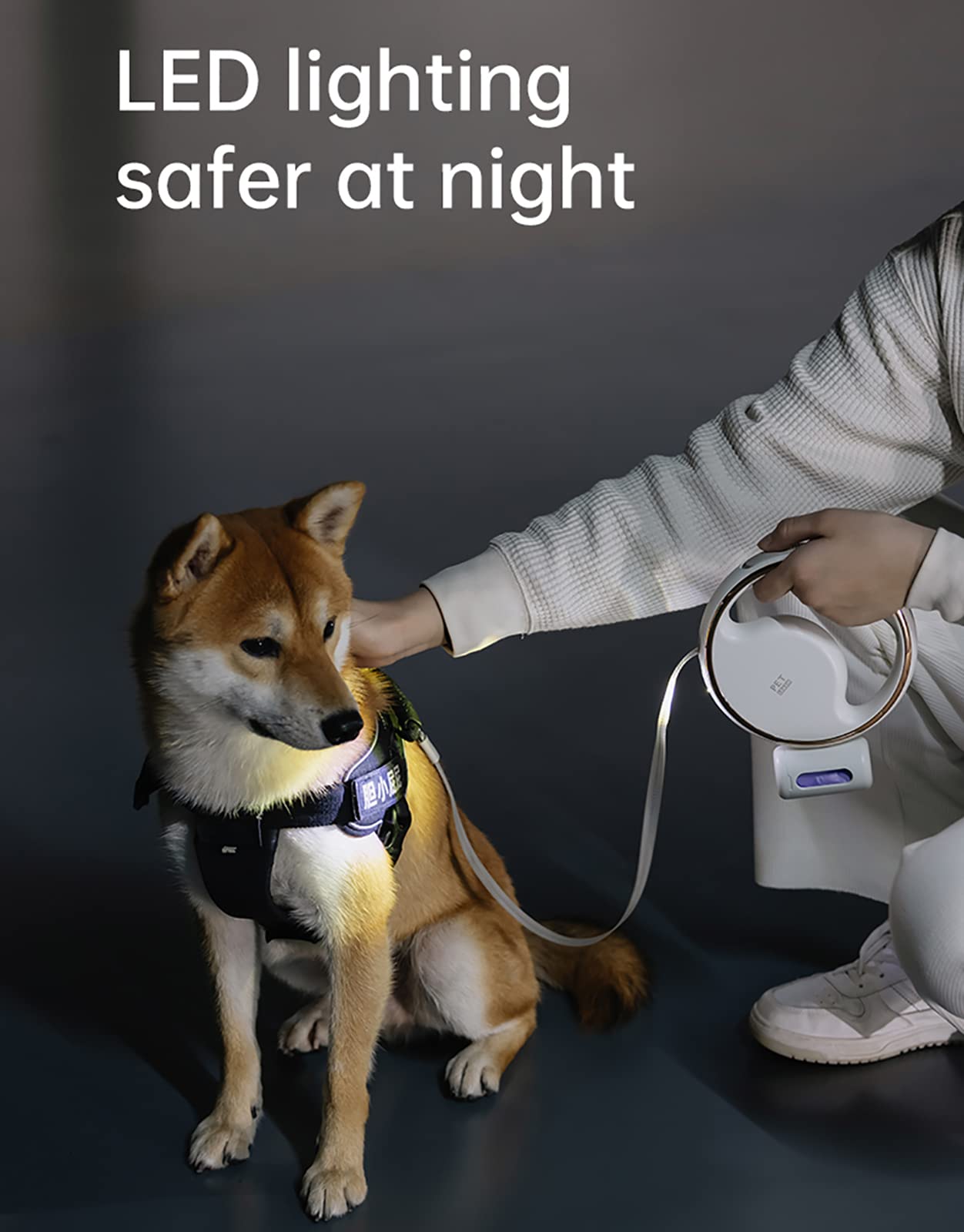 Laisse Chien Rétractable Réfléchissante, 360 ° sans Enchevêtrement Laisse Chien Enrouleur, Laisses Rétractables avec Lumière LED Et Distributeur pour Chiens,50kg (3m/10ft)