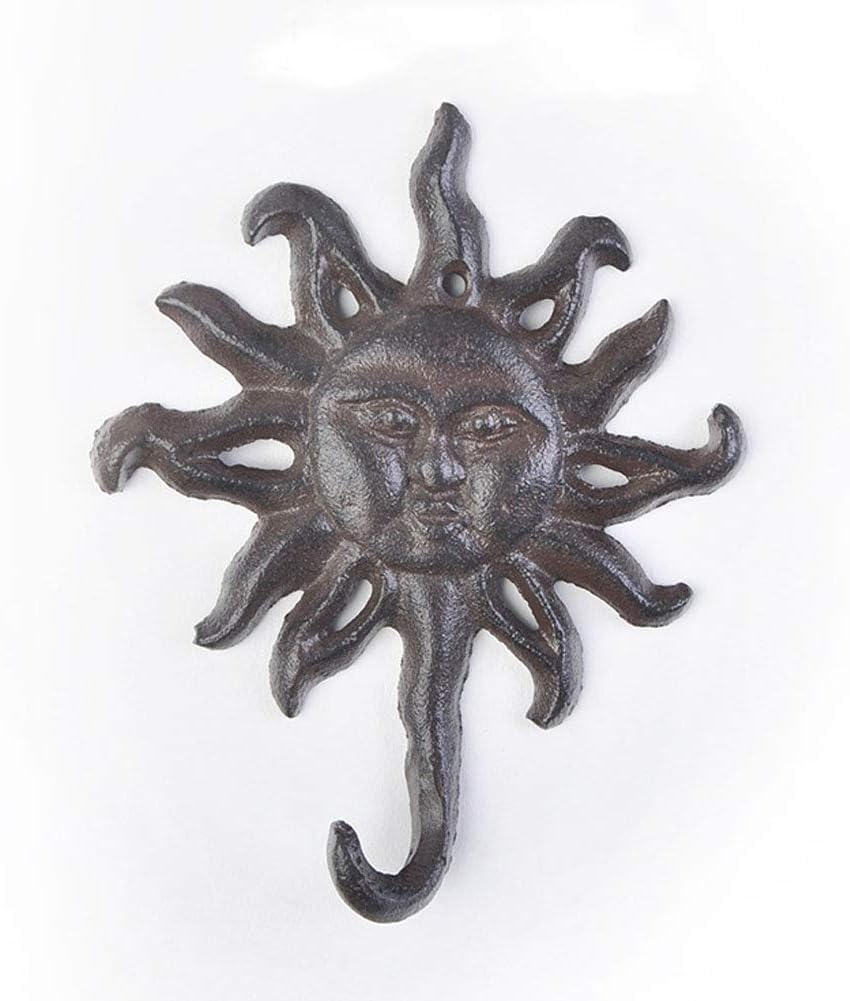 Set of 2 Sun Cast Iron Wall Hanger Hooks Rack,Vintage Rustic Decorative Wall Mounted Coat Hook Metal Clothes Hanger