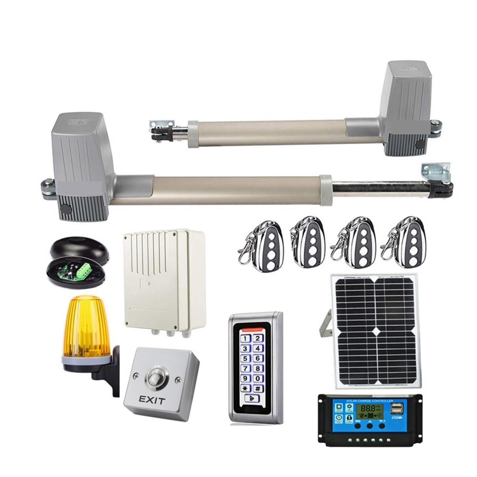 Rsgxlfqzvak Kit2 Automatic Gate Opener, Solar Powered Gate Opener Full Kit For Dual Arms Swing Gates 600Kgs Con Panel Controller Lamp Sensor Gsm Keypad Optional(Kit2)