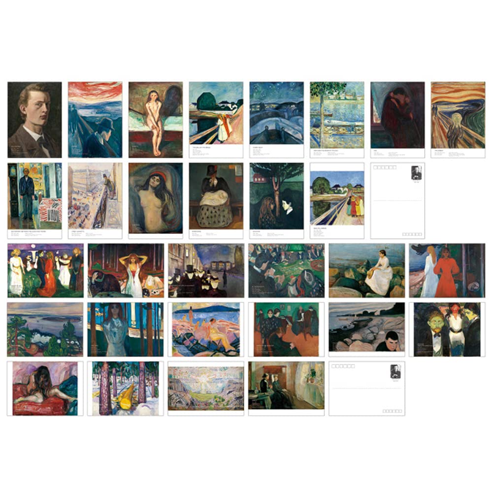 HOSTEESSCHOICE Beautiful Art Postcards set of 30 Edvard Munch Post card variety pack Famous Painting Scenery,4 x 6 Inches