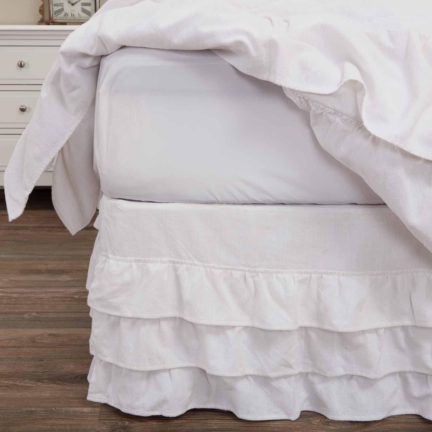 Piper Classic Serenity Queen Bed Skirt 60" W x 80" L x 16" Drop, Crisp White Ruffled Dust Ruffle, Cottage, Vintage, Farmhouse, Shabby Chic