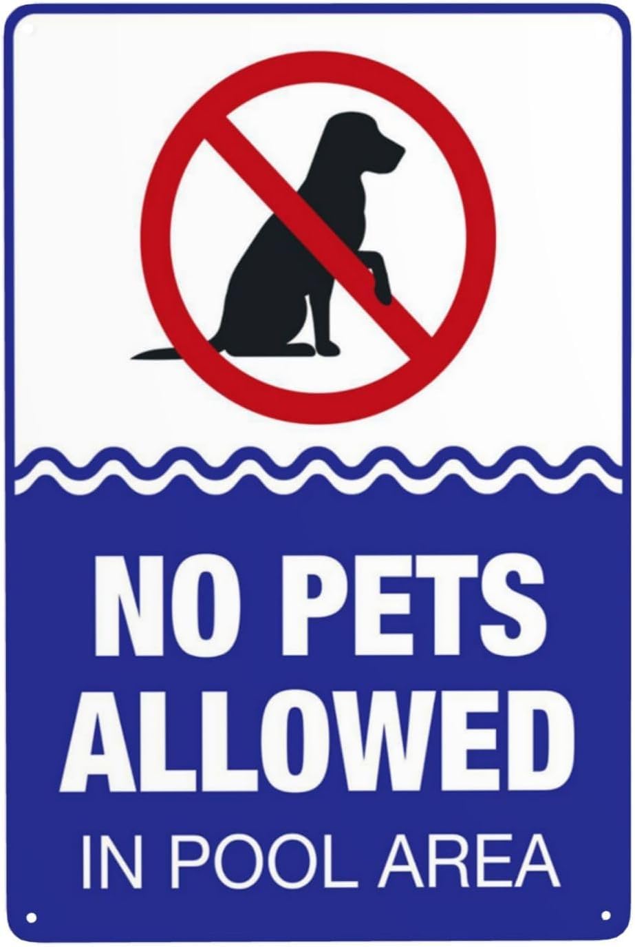 Pool No Pets Allowed in Pool Area Rust Free Aluminum Sign - Retro Pool Rules Decor with Pre-Drilled Holes for Home/Business Pool - 16x12 Inch​