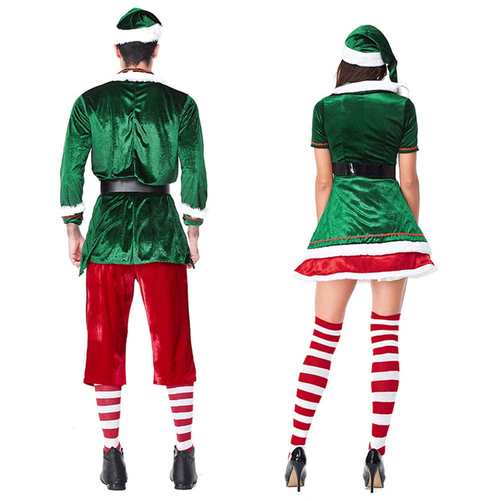 Conjunto de Disfraz de Elfo Navideño Lujoso Kit de Cosplay para Adultos de para Parejas Navidad Halloween Año Nuevo Poliéster Verde