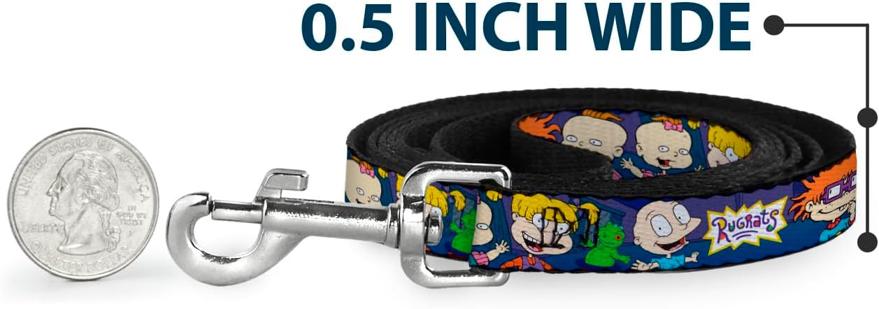Dog Leash Rugrats Group Pose2 Reptar 4 Feet Long 1.5 Inch Wide