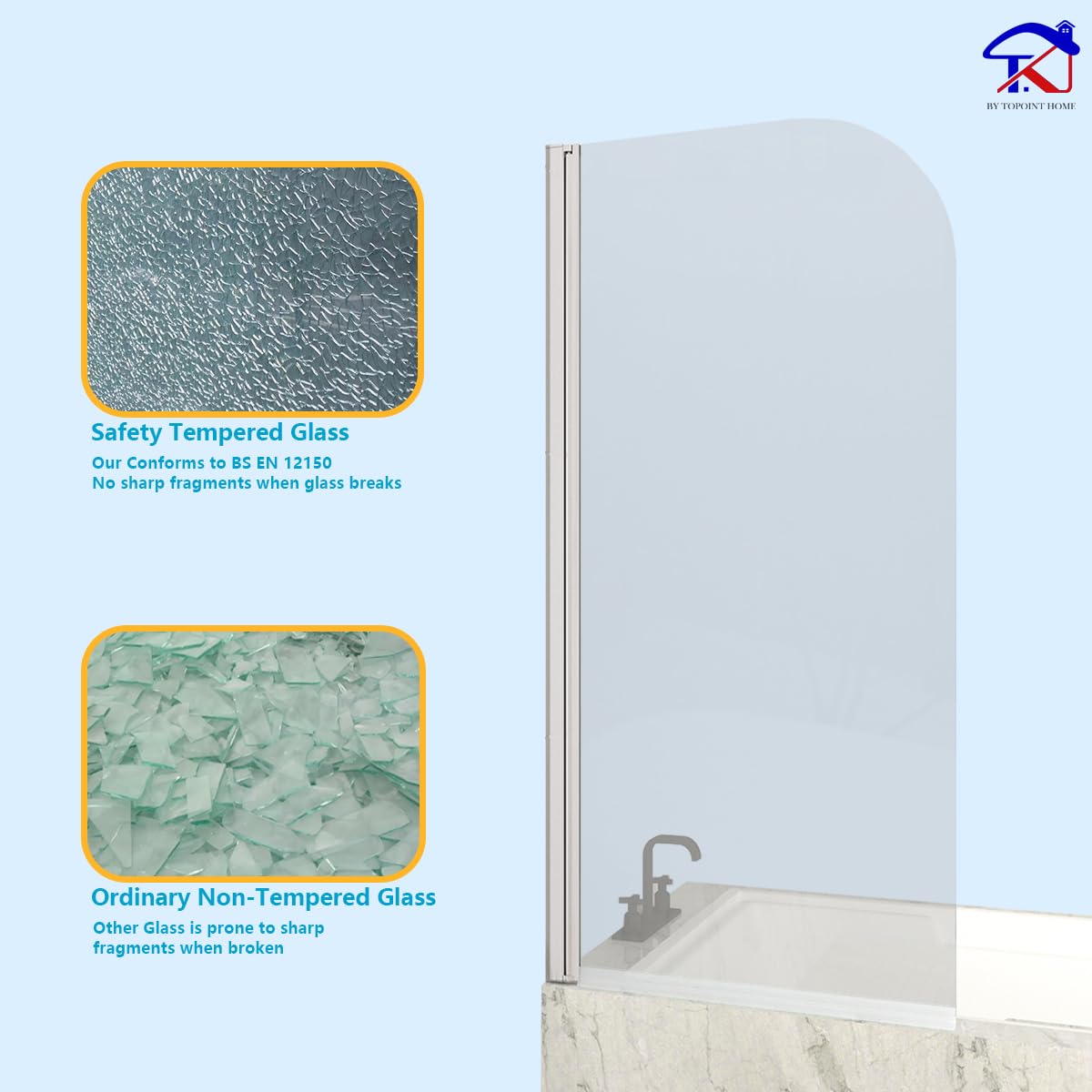 T&K Schermo Doccia 900x1400mm Pannello Porta Girevole per Vasca da Bagno, Bordo Tondo Cromato, Vetro Temperato da 5mm, Doppio Lato, Facile da Pulire, Porta Doccia da Bagno