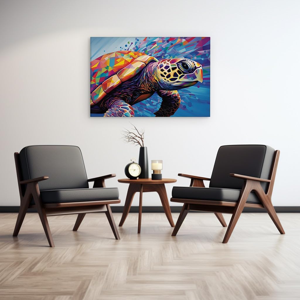 Canvas for Living room. Vibrant Energy Unleashed - The Dynamic Digital Turtle Painting, 27 x 18 inch Canvas Wall Art - Contemporary Masterpieces - Modern Home Decor