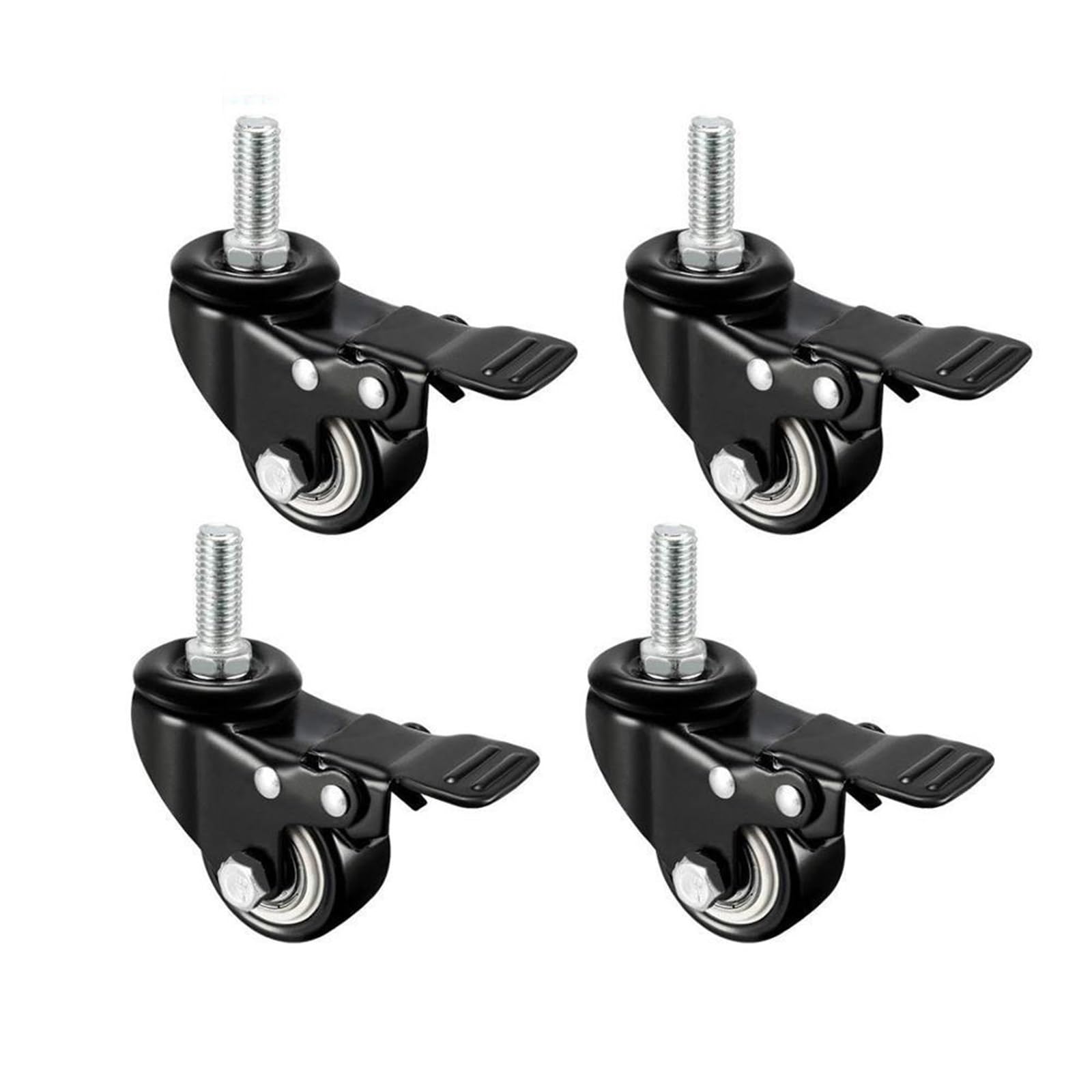 GYRAZXS 4 Pack Heavy Duty Swivel Caster Wheels - 1.5 & 2 Inch Threaded Stem Black Polyurethane Casters for Furniture Carts Workbenches & DIY Projects - M10 Type 1