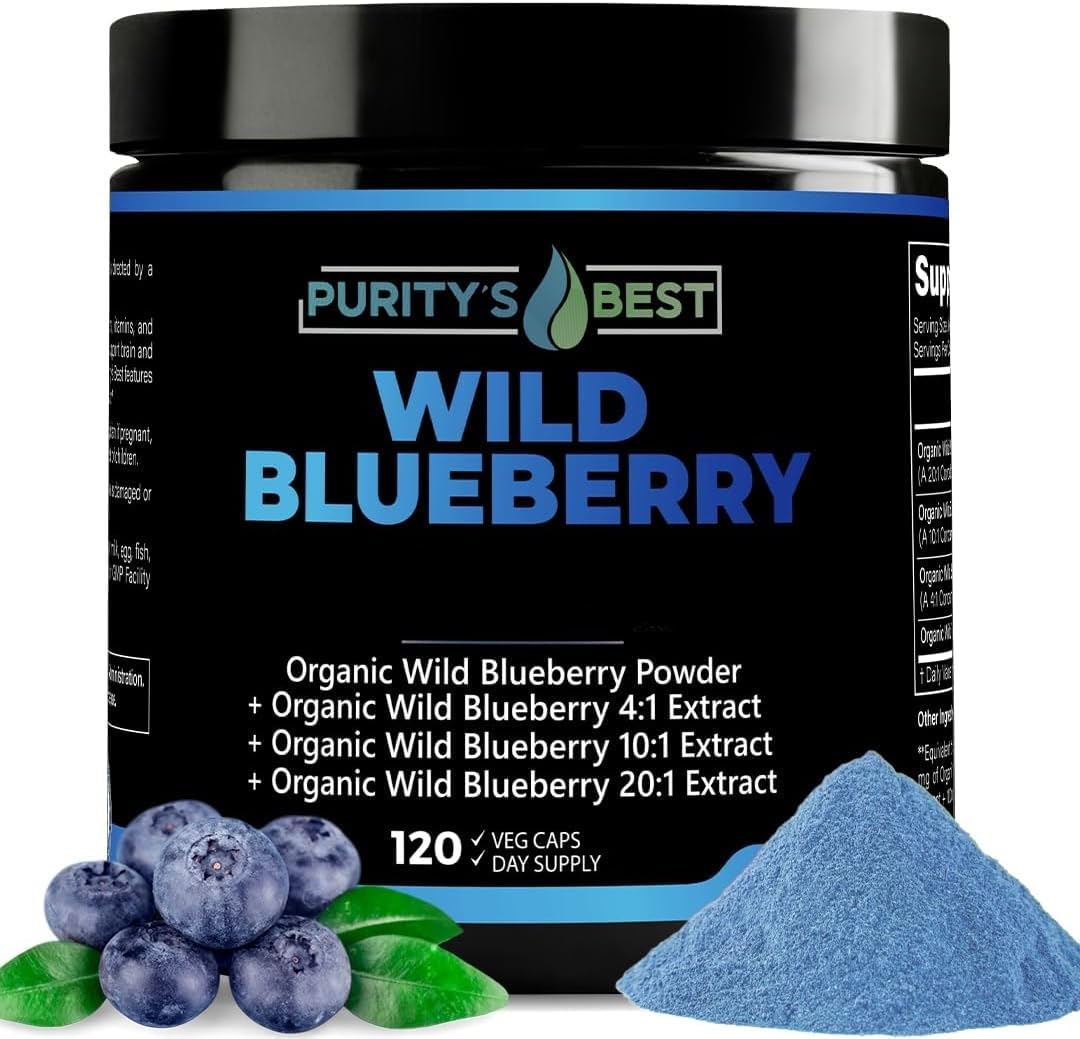 Purity’s Best Wild Blueberry Extract, Rich in Flavonoids & Anthocyanins, Antioxidant Support for Brain & Heart Health, 4-Month Supply, Non-GMO, 120 Vegan Capsules