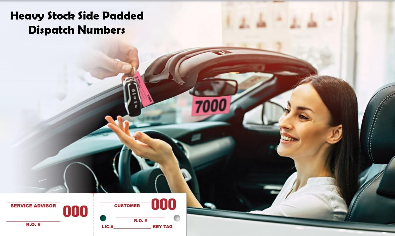 Heavy Stock Side Padded Dispatch Number Tags 1000-1999" – Auto Service Dispatch System with Large Bold Numbers, Matching Key Tags & Claim Checks - Car Dealership & Repair Shop Tags - 1000 Count