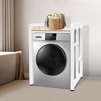 Washer Dryer Stacking Rack Stand, Heavy Duty Over Washer and Dryer Shelves , Space Saver Stackable Storage Shelf for Laundry Room and Kitchens,Size:25.59*29.53*41.34In (White)