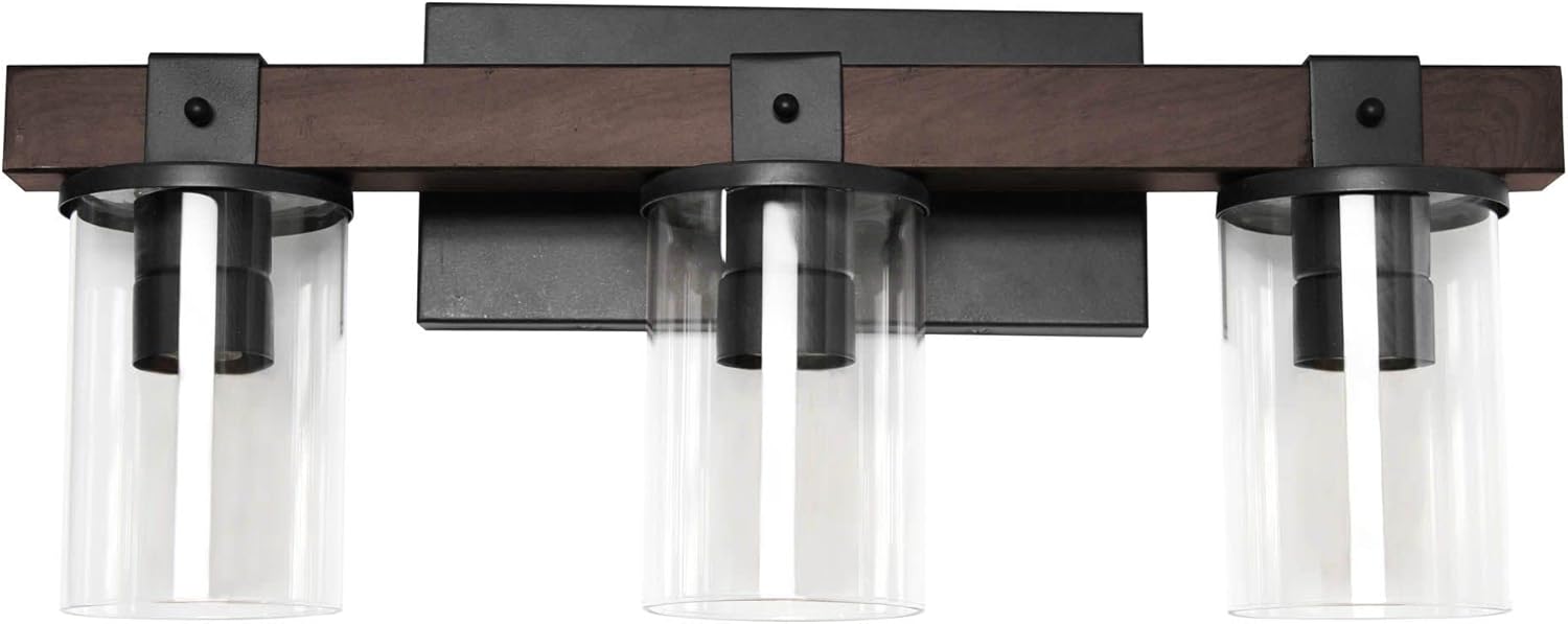 Elegant Designs VT1009-BWN Industrial Rustic Lantern Restored Wood Look 3 Light Bath Vanity, Brown
