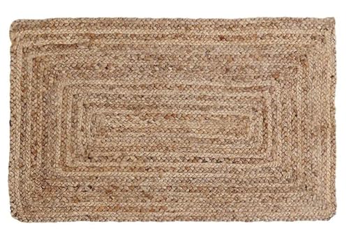 Frelish Decor Handwoven Jute Area Rug- 2X3 Feet- Natural Yarn- Rustic Vintage Beige Braided Reversible Rug- Eco Friendly Rugs For Bedroom, Kitchen, Living Room, Farmhouse (2'X3') #TOP1