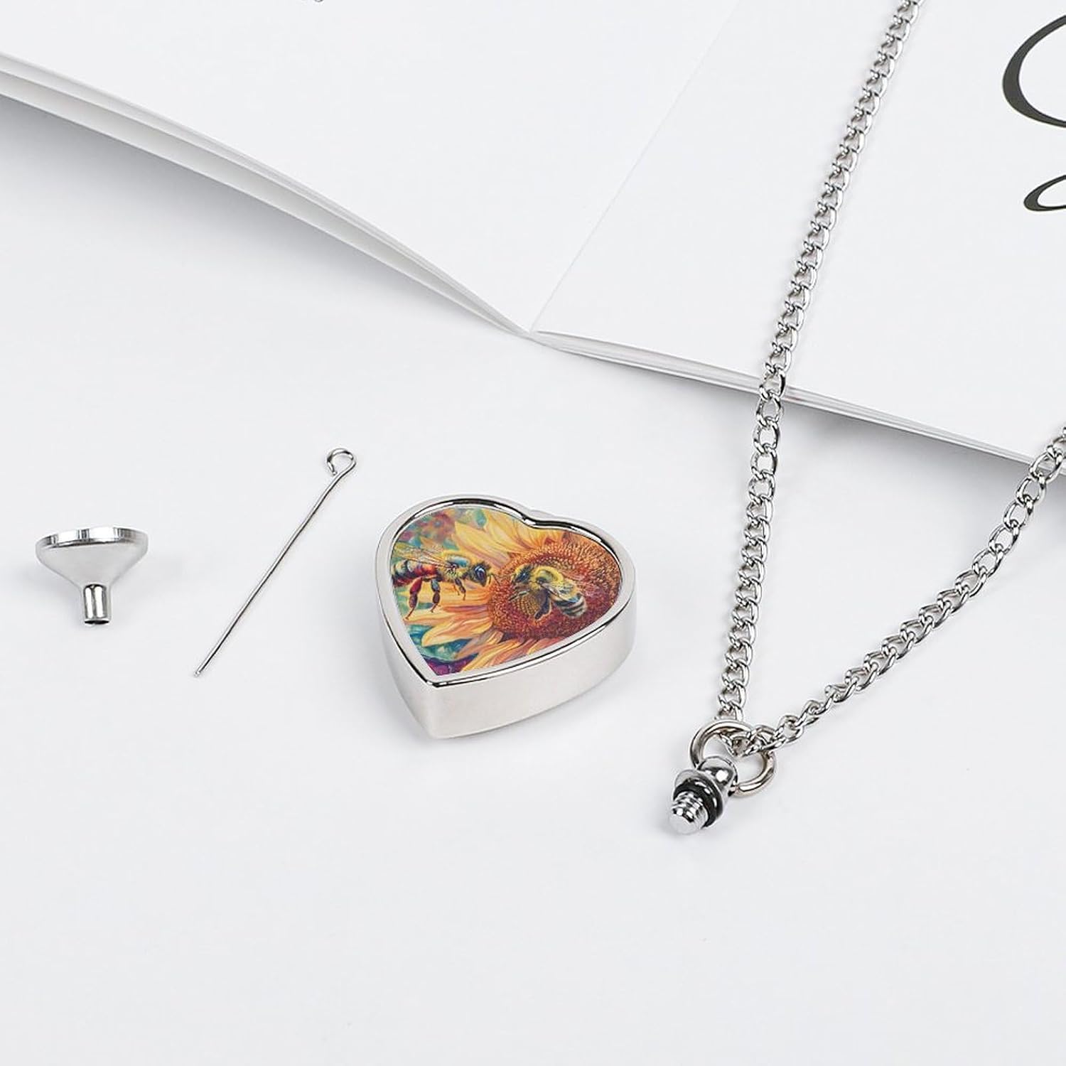 Bees Sunflowers Pet Urn Necklace Ashes Cremation Pendant | Personalized Jewelry,Gifts for Dog Lovers