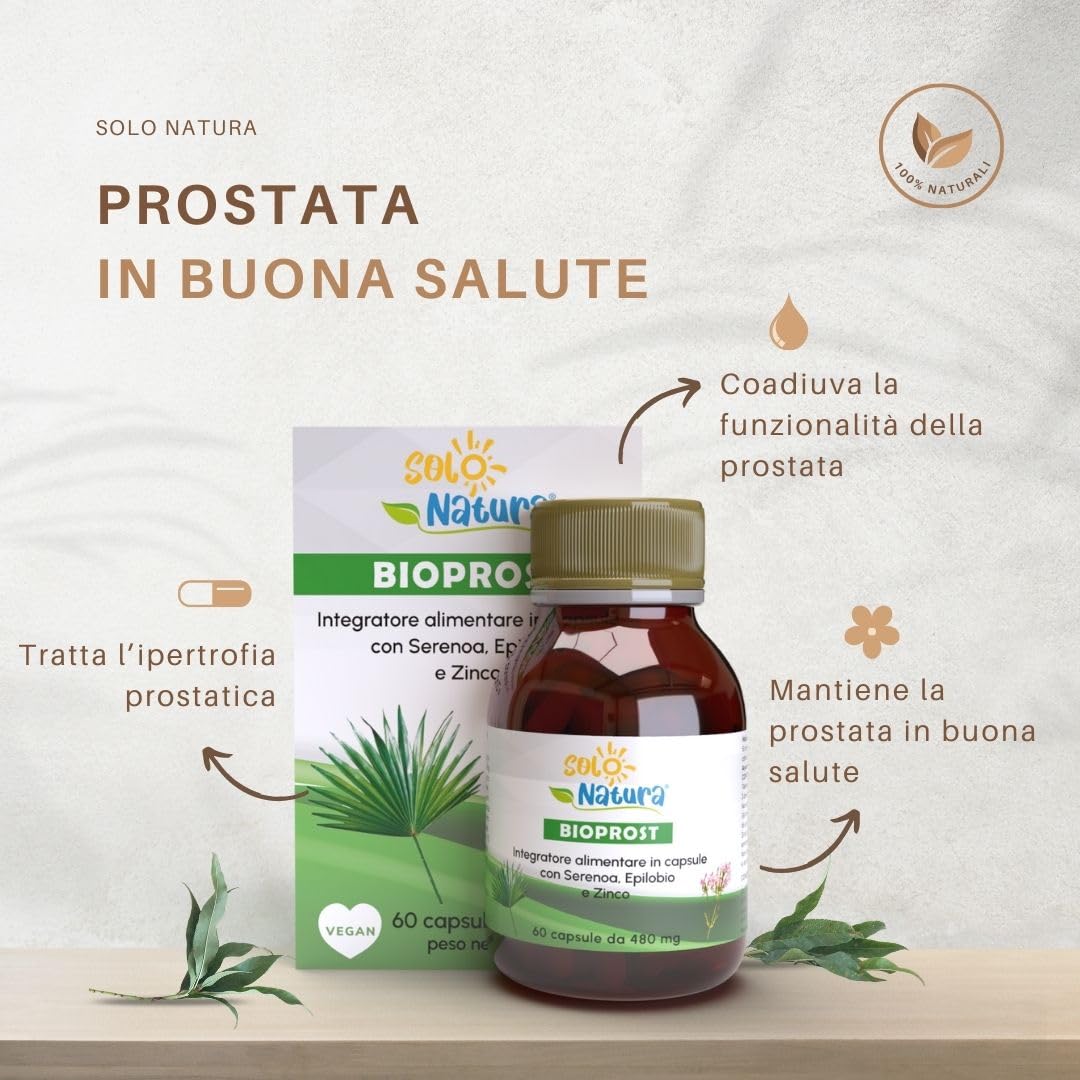Bioprost - Integratore Prostata Naturale con Serenoa Repens, Ortica, Epilobio, Agnocasto e Zinco - Supporto per Benessere Prostatico - 60 Capsule Vegetali