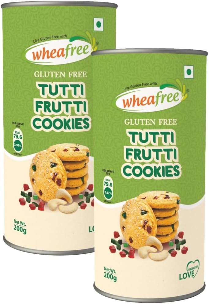 - Gluten Free Tutti Frutti Cookies (Pack of 2 x 200g each) | Tasty, Crunchy & Flavoured| Best Teatime Snacks, Healthy & Nutritious | 100% Vegetarian | Handmade Cookies