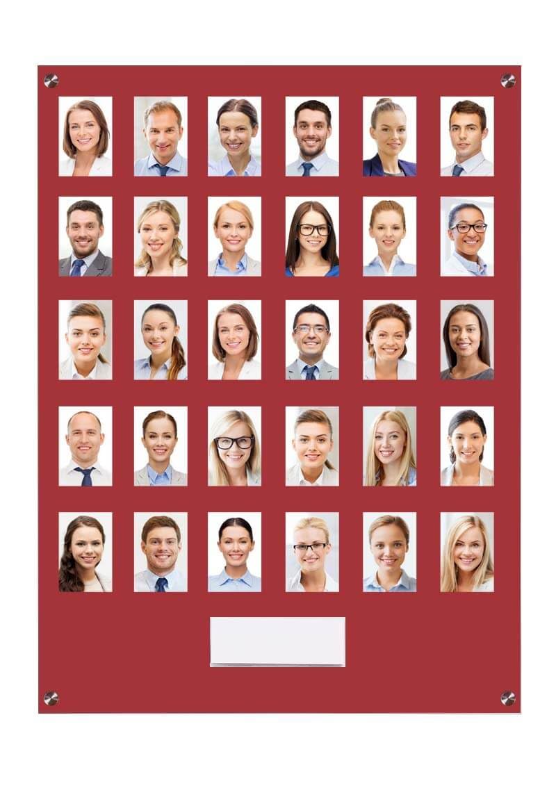 Get Acrylic Photo Frames - Red 30 Pocket Image Staff, Student, Employee Display Board With Pocket Header. 605mm Height x 472mm Width (60.5cm x 47.2cm)