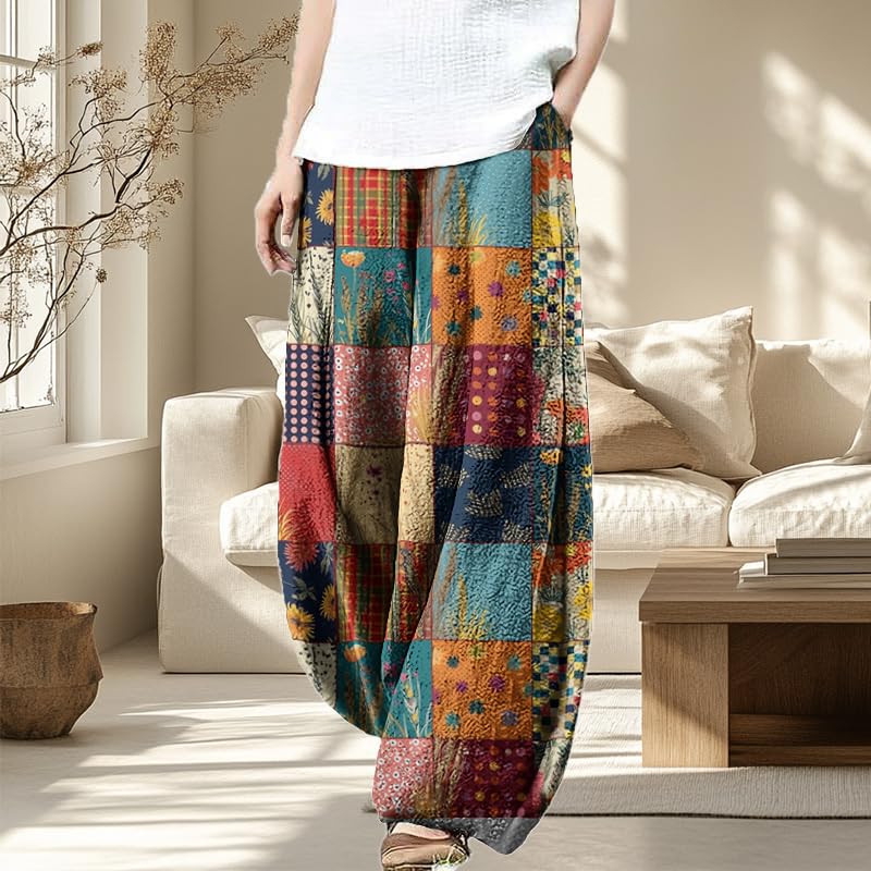 Women's Multicolor Mid-Calf Length Patchwork Style Harem Pants, Casual, Spring/Summer2