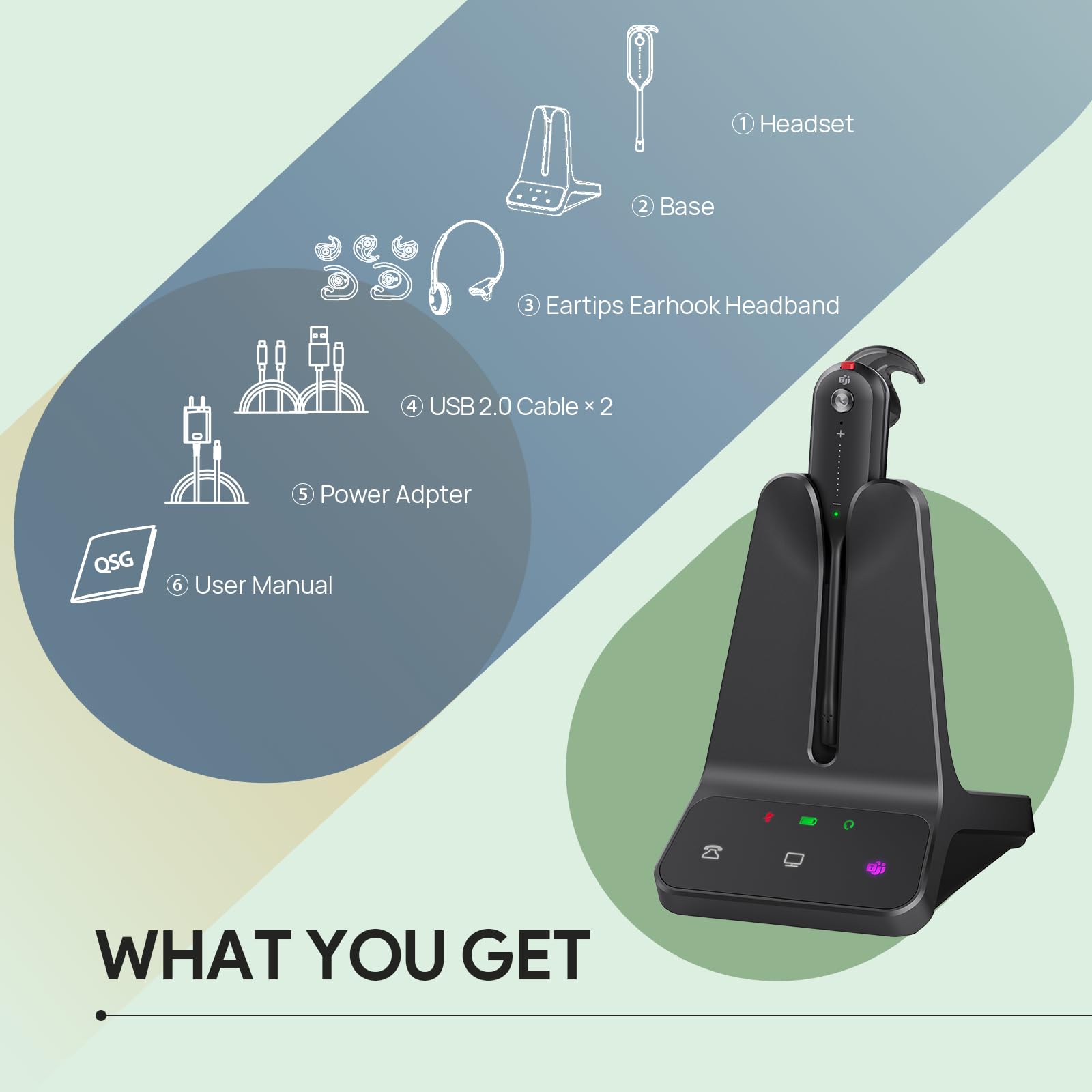 Yealink WH63 E2 DECT - auriculares inalámbricos con micrófono, certificados, rango de 607 pies, auriculares de oficina individuales para escritorio