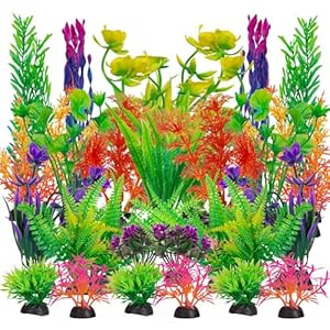 Aquarium Decorations Plants, Aquarium Fish Tank Plastic Plants, 18 pcs Aquarium Decor Plants, Colorful Fish Tank Accessories, Fish Tank Plants Plastic Decoration for Aquariums, Small to Large