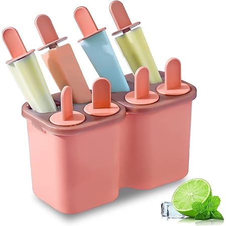 HOMQUEN Popsicles Molds, 8 Piece Ice Pop Mold, Reusable Easy Release Ice Cream Mold for kids, Many Shapes Homemade Popsicle Molds, DIY Popsicle Maker, BPA Free (8 Cavities-Pink)