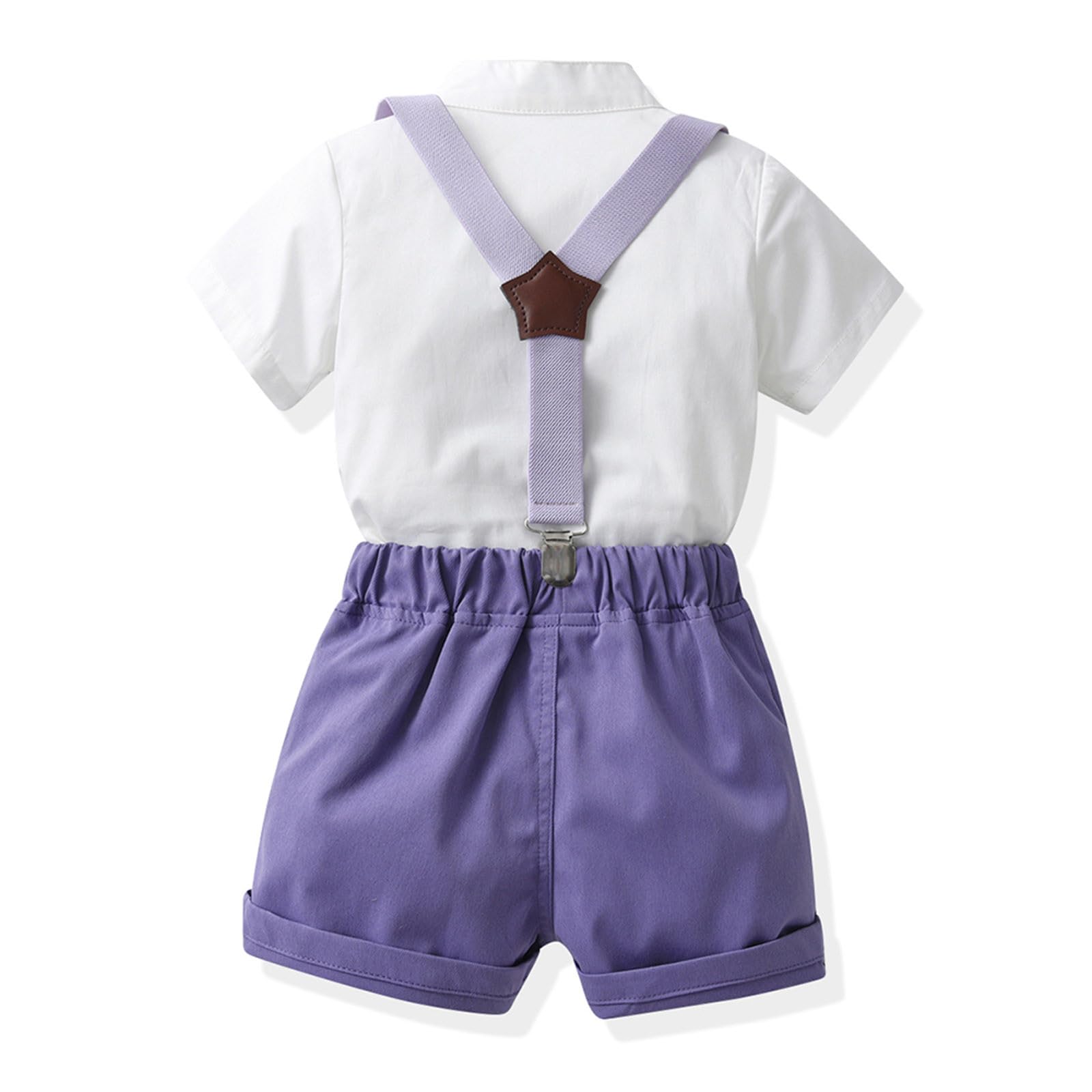 Bebé Niño Caballero Conjunto, Camisa de Manga Corta con Pajarita + Corta Pantalón Verano 4 Piezas Traje Ropa para Bautizo, Boda
