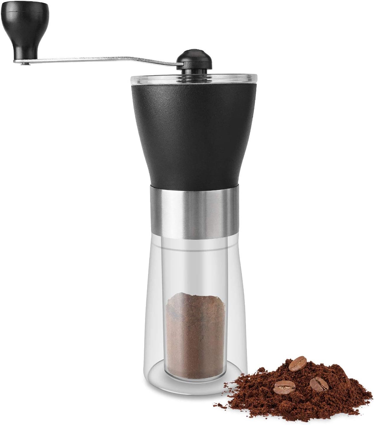 Manual Coffee Grinder, VOIMAKAS Infinitely Adjustable Coffee Grind with Conical Ceramic Burr, Glass Jar, Stainless Steel Built to Last, Quiet and Portable