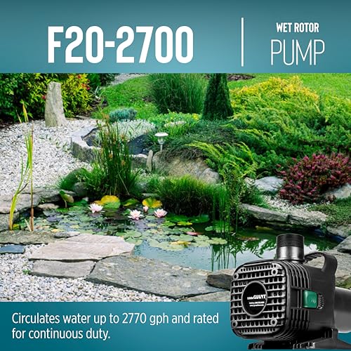Image of Little Giant F20-2700 115-Volt, 2770 GPH Wet Rotor Pump with 20-Ft. Cord for ponds up to 2700 Gallons, Black, 566725